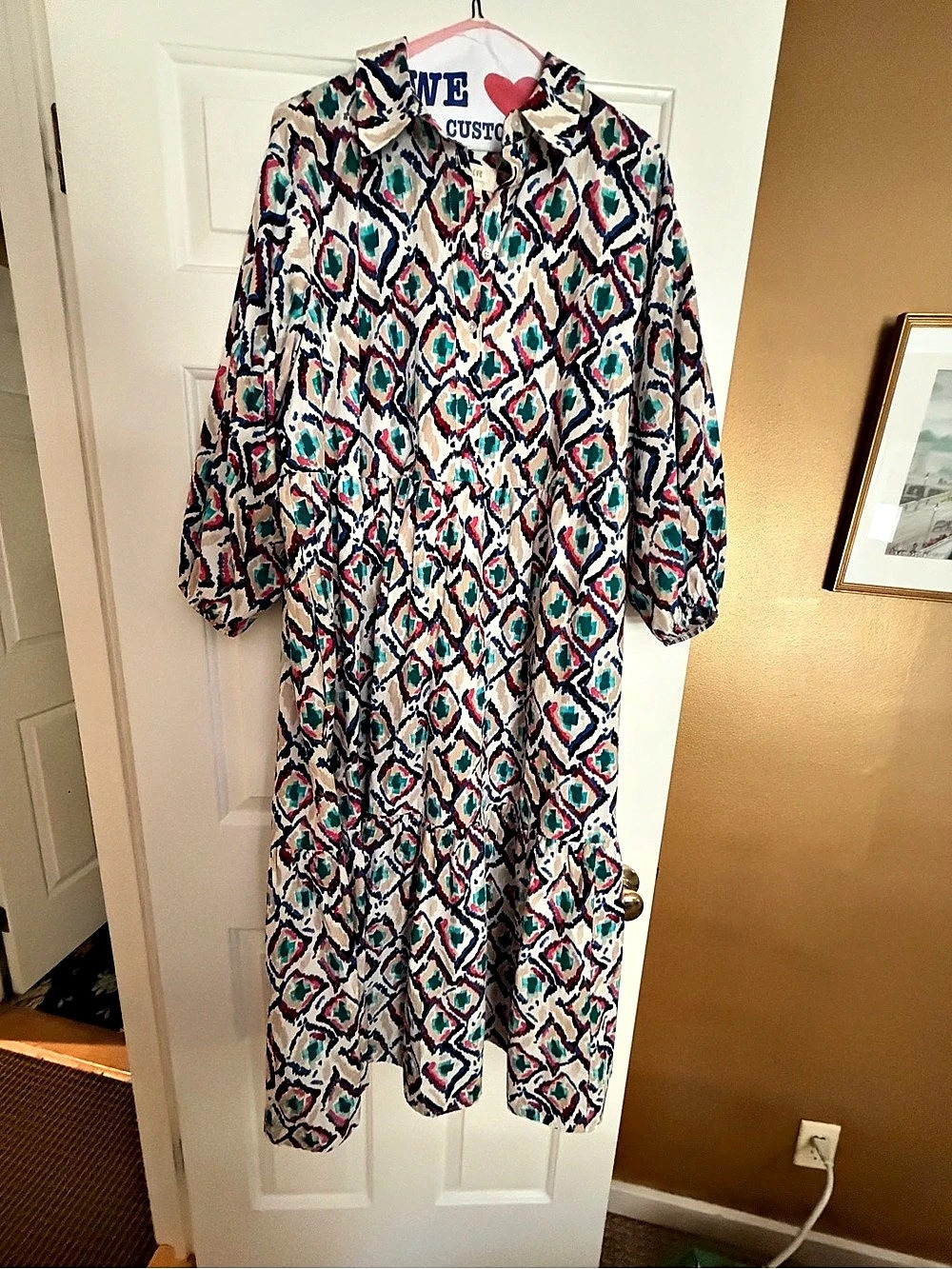 Maeve Geometric Maxi Dress in White & Blue Like New
